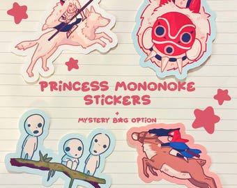 Princess Mononoke Sticker Set: Studio Ghibli Anime Vinyl Stickers | Mystery Sticker Bag