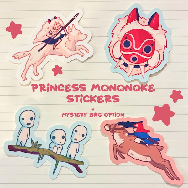 Princess Mononoke Sticker Set: Studio Ghibli Anime Vinyl Stickers | Mystery Sticker Bag