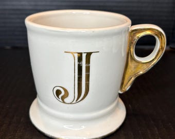 Anthropologie Classic Bistro Style Monogram Initial Letter J Coffee Mug Cup Shaving