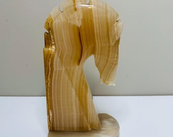 Vintage Mid Century Onyx Natural Stone Horse Head Single Bookend Sculpture Paperweight