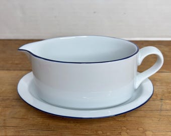 Vtg Dansk Christianshavn Bistro Gravy Boat w/ Underplate Portugal Blue White Porcelain
