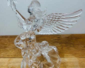 Vintage Wang’s Acrylic Angel Christmas Tree Topper Centerpiece Clear Holding Star over 9”