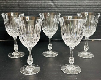 Vintage Fostoria Heritage Clear Crystal Wine Goblets Glasses Stemware Set of 5