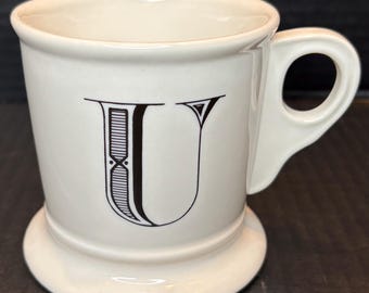 Anthropologie Classic Bistro Style Monogram Initial Letter U Coffee Mug Cup Shaving
