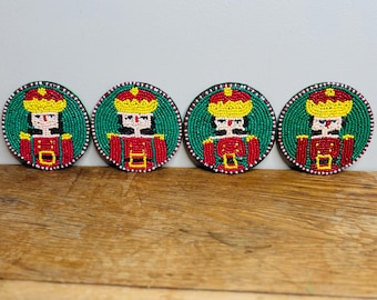 Robert Stanley Set of Four Nutcracker Beaded Christmas Holiday Coaster Trivet