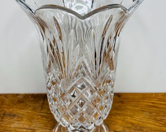 Vintage Godinger Pineapple Crystal Flower Vase 24% Lead Cut Crystal 10” Heavy