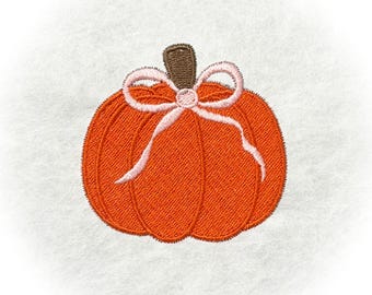 Pumpkin with Bow Embroidery Design | Fall Embroidery Digital File for Machine Embroidery | Heirloom Southern Grandmillenial Style Embroidery