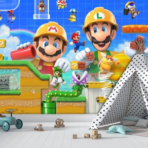 Super Mario-muurschildering: Peel and Stick-behang kinderkamer