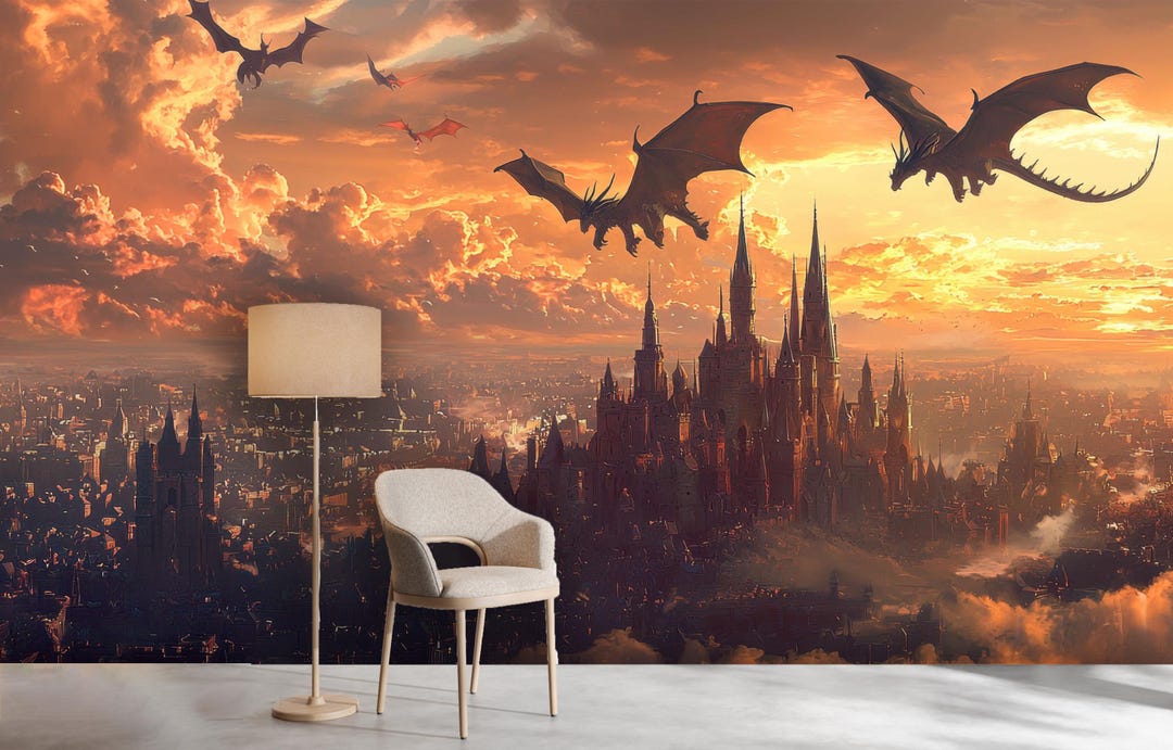 Dragon Wallpaper Peel and Stick Kids Playroom, Fantasy Dragons ...