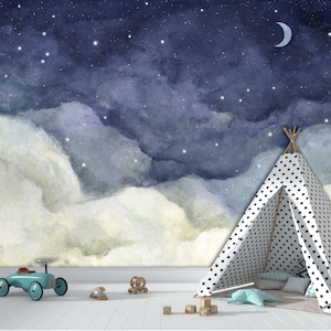 Starry Night Peel and Stick Wallpaper: Space Kids Room Decor