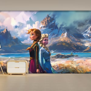 Elsa And Anna  Themed Kids Wallpaper–Frozen /Self-Adhesive / Girls&#39; Room Decor / Frozen Peel and Stick Wallpaper/Princess Room Wallpaper