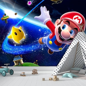Super Mario Bros.-behang kinderkamer: zelfklevend gameroomdecor