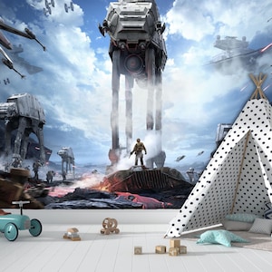 Papier peint chambre d&#39;enfant Star Wars : papier peint vaisseau spatial, à retirer et à coller