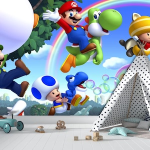 Super Mario Wall Mural / Luigi Wall Art / Kids Games Room Decor / Self Adhesive / Nursery Wallpaper / Kids Room