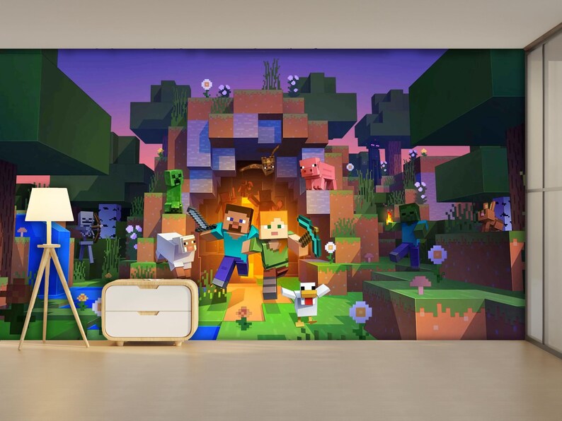 Minecraft Mural, Peel and Stick Wallpaper, Playroom Decor - Etsy Canada