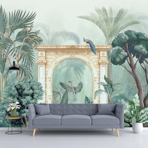 Peacock Garden Peel and Stick-behang, Indiase muurschildering