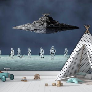 Papier peint chambre d&#39;enfant Star Wars : papier peint vaisseau spatial, à retirer et à coller