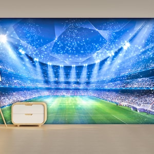Champions League Stadium Wallpaper Peel and Stick / Sports Wallpaper / Football Stadium / Self Adhesive / Nursery Wallpaper / Kids Room