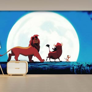 Mural de papel pintado para habitación infantil del Rey León: Animales de dibujos animados para decoración de habitaciones infantiles