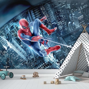 Spider-Man Kinderzimmer Tapete: Superheld Wandbild, zum Abziehen & Aufkleben oder auf Vlies