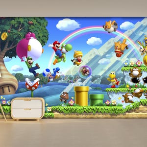 Super Mario Nursery Wallpaper Mural: Self-Adhesive Kids Room Decor
