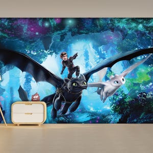 Fury and Toothless Wallpaper / Dragon Wallpaper Kids Room / Fantasy Print / Nursery Wallpaper / Kids Room