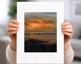 Whitstable beach sunset — Mixed Media Wax & Photography, unframed