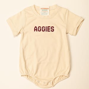Maroon Game Day Baby Bubble – Shadow Block Embroidered College Spirit Romper – Neutral Fall Tailgate Outfit