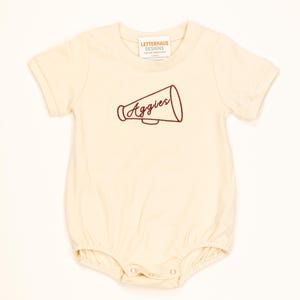 Maroon Cheer Megaphone Embroidered Baby Bubble – Game Day Baby Unisex Outfit – Baby Fall Football Romper – Southern Tailgate Clothing