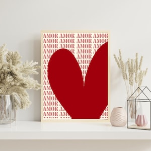 Minimalist Red Love Print: Modern Valentine&#39;s Day Wall Art (Digital Download)