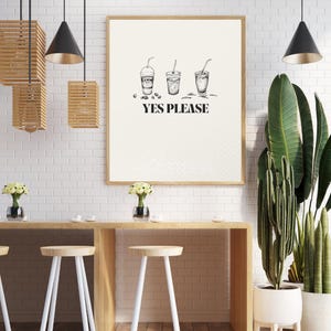 Arte mural con frase divertida sobre café - &quot;Sí, por favor&quot; imprimible / Decoración minimalista para cocina / Descarga digital
