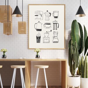 Arte mural de café divertido - Decoración minimalista de cocina / Descarga digital