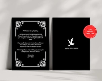 Minimalist Funeral Sympathy Card Template | Editable Memorial Condolence (Instant Download) Front & Back