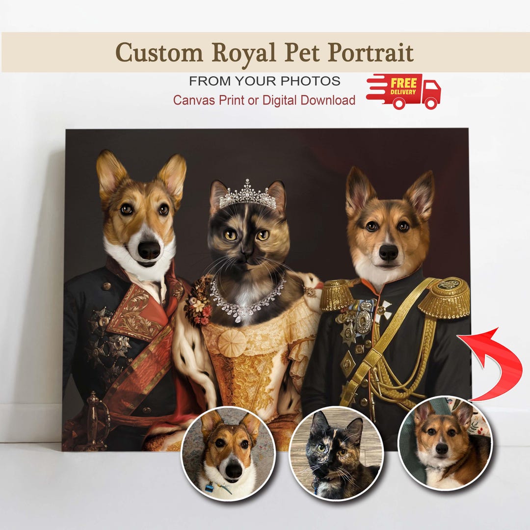 Custom Royal Dog and Cat Portrait. Personalized Royal Pet Portrait ...