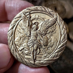 Seraphael - laser engraved, high relief, artisan sculpture, hand polished copper coin