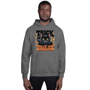 Retro Black Cat Halloween Hoodie: Spooky Candy Corn Unisex Sweatshirt