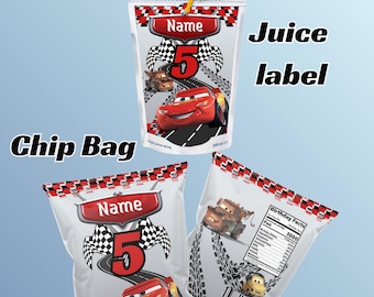Cars Custom Birthday/ Disney cars Chip Bag / Lighting McQueen/ Cars Juice Labels/ Party Favors