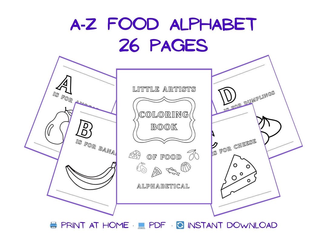 A‑Z Food Alphabet Coloring Pages • 26 Printable Sheets (PDF) • Kids ...