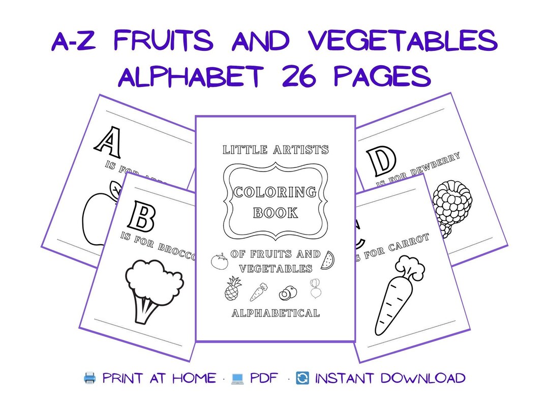 Fruits & Vegetables Alphabet Coloring Pages: Kids Learning Activity ...