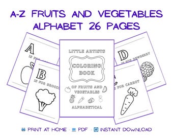 Dibujos para colorear del alfabeto de frutas y verduras: Actividad educativa para niños (hojas imprimibles en PDF)