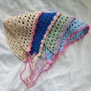 Handmade Crochet Cotton Bandana: Boho Granny Square Headscarf