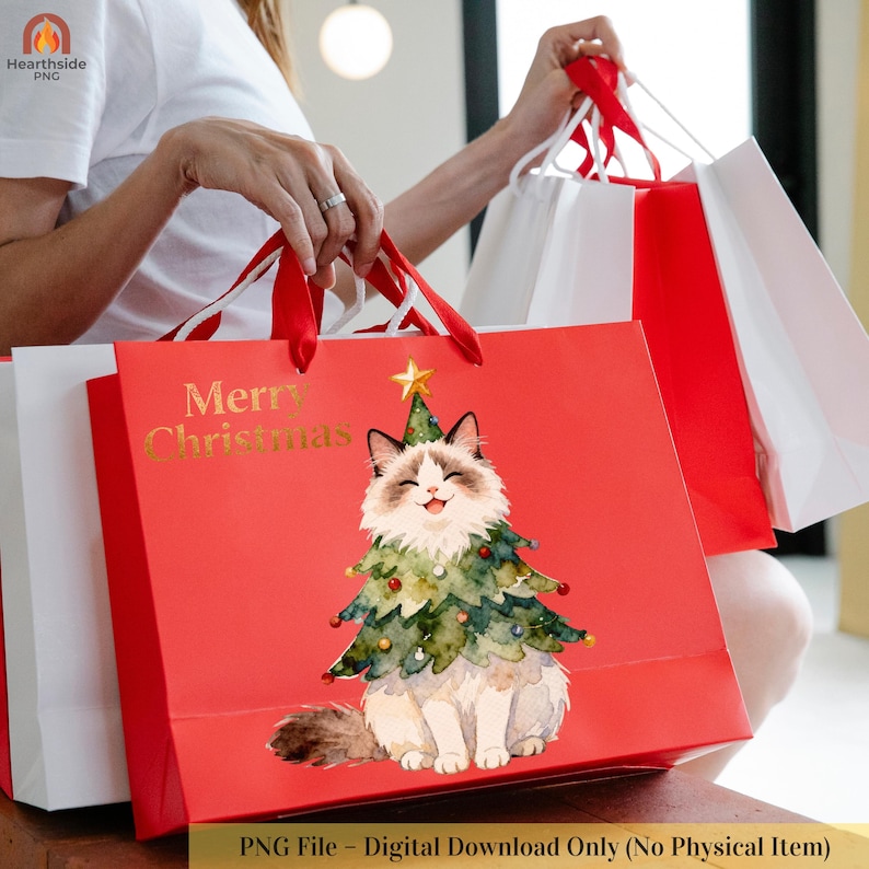 Watercolor Christmas Cat Clipart Bundle: Holiday PNG (digital Download ...