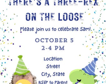 Invitación de cumpleaños de dinosaurios – Invitación para fiesta “Three-Rex” (Imprimible)