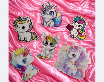 Adorables stickers licornes - Lot de 6 : brillants, mats ou imperméables