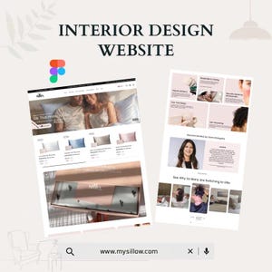 May include: An interior design website with the text "INTERIOR DESIGN WEBSITE" at the top. The website displays a product page with pillows and a page with information about the product. The website address is www.mysillow.com.