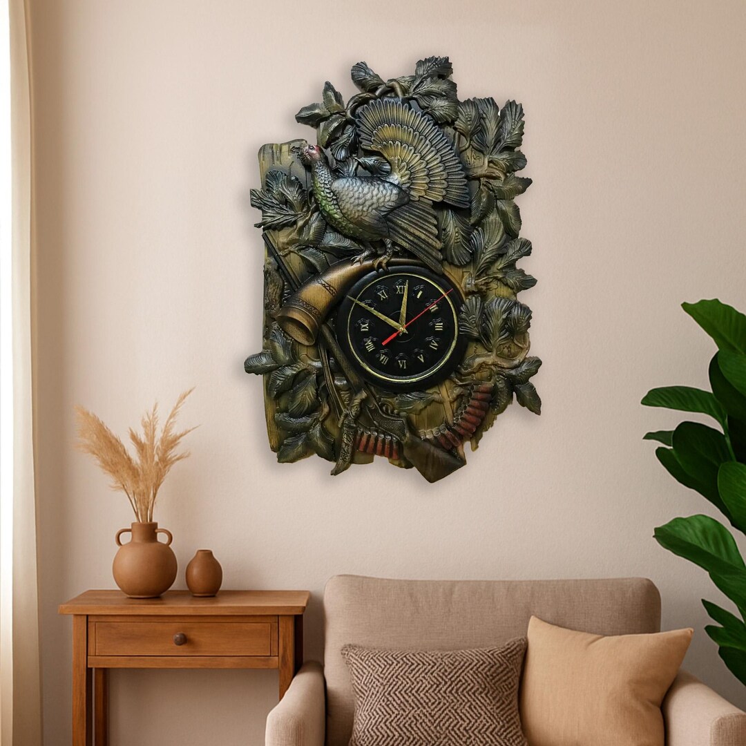 Wooden Carved Vintage Wall Clock - Rustic Wood Hunting Lodge Wall Clock ...