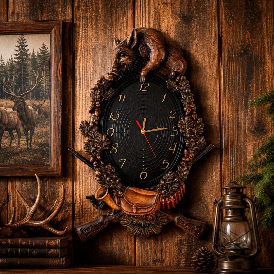 Taxidermy Wall Clock, Wild Boar Animal Wall Art, Father's Day Hunter ...