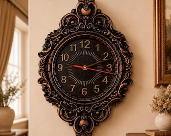Gothic Wall Clock, Victorian Wooden Wall Clock, Antique Carved Clock, Baroque Home Decor, Dark Academia Wall Art, Luxury Gift