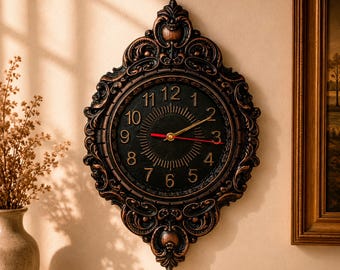 Gothic Art Nouveau Wall Clock, Dark Academia Whimsigoth Decor, Carved Wooden Medieval Clock, Victorian Antique Style