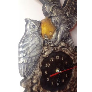 Owl Wall Clock - Woodland Wall Art, Cottagecore Carved Wood Clock, Rustic Lodge Decor, Whimsical Forest Animal Bird Lover Gift image 3